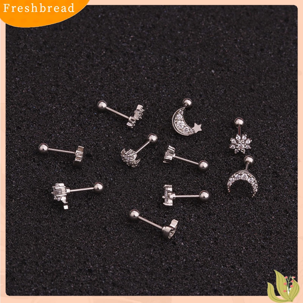 &lt; Freshbread &gt; 1Pc Wanita Cubic Zirconia Hias Bunga Bintang Bulan Tulang Rawan Stud Anting Perhiasan