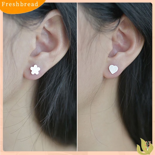 &lt; Freshbread &gt; Wanita925 Sterling Silver Disepuh Kecil Disikat Hati Bintang Telinga Pejantan Anting-Anting