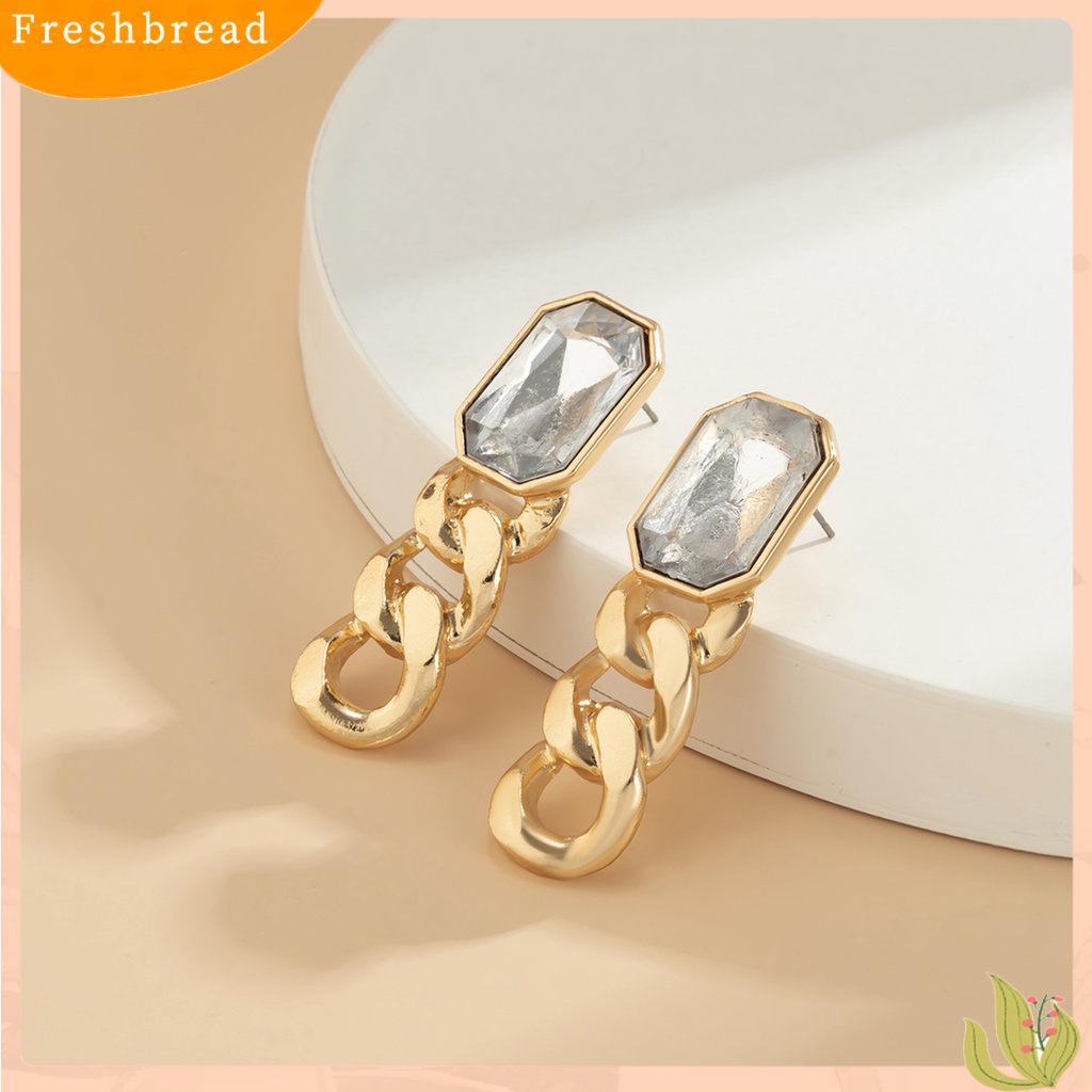 &lt; Freshbread &gt; 1pasang Anting Menjuntai Retro Rantai Rumbai Bentuk Persegi Anting Hollow Batu Permata Imitasi Untuk Pesta