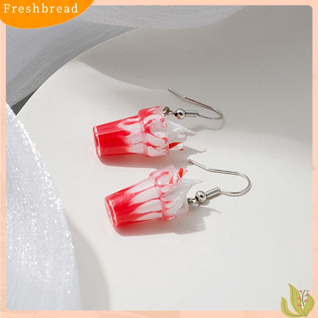&lt; Freshbread &gt; 1pasang Anting Menjuntai Es Krim Cup Dekorasi Perhiasan Gaya Korea Anting Kait Halus Untuk Pakaian Sehari-Hari
