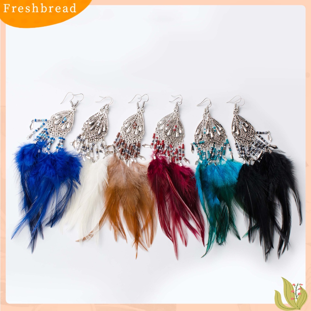 &lt; Freshbread &gt; 1pasang Anting Lady Gaya Bohemia Rumbai Bulu Anting Drop Etnik Untuk Pakaian Sehari-Hari