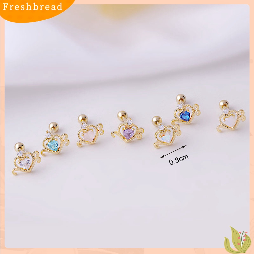 < Freshbread > 1Pc Stud Earring Cubic Zirconia Hias Mengkilap Elegan Geometris Electroplating Wanita Berongga Hati Telinga Stud Tulang Rawan Anting Perhiasan Dekorasi Hadiah Untuk Pacaran