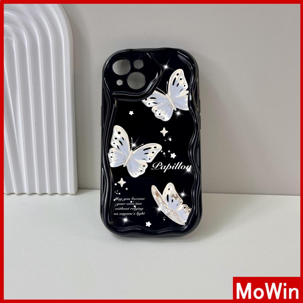 For iPhone 14 Pro Max iPhone Case 3D Curved Edge Wave Glossy Black TPU Airbag Shockproof Camera Cover Butterfly Compatible with iPhone 13 Pro max 12 Pro Max 11 xr xs max 7Plus