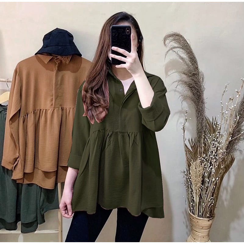 BEFAST - ZFS OOTD BLOUSE SORA / CARISSA CRINCLE AIRFLOW LONGSHIRT / Pakaian Wanita Casual / Blouse Polos Formal / Outfit Daily Wanita Kerja / Fashion kekinian Remaja ABG / Blouse Lengan Panjang Terlaris / OOTD Wanita Hijab Style Terlaris