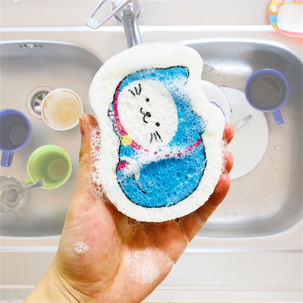 ღ Compressed Wood Pulp Sponge Kartun Dish Kain Minyak Penghapusan Cleaning Sihir Spons Serat Kayu Kain Degradable Dapur Non-tongkat Alat Pembersih