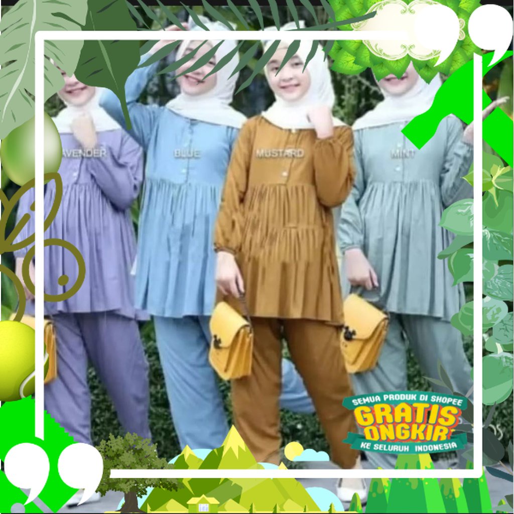 STELAN BAJU GAMIS ANAK PEREMPUAN 2-12 TAHUN PAKAIAN MUSLIM ANAK/ edisi lebaran2023