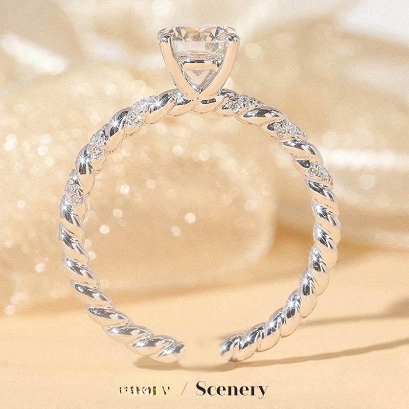 Goldkingdom Aksesoris Perhiasan Fashion Ready Stock Mosan Berlian Klasik Empat Cakar Cincin Mengambang Cahaya Dibungkus Cincin Wanita