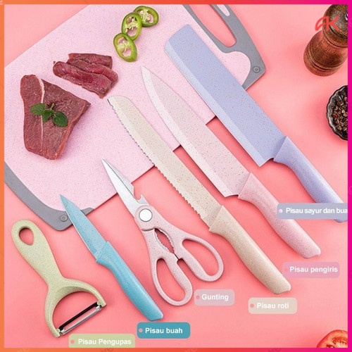 PISAU set 6in1 Macaron/ Pisau  GUNTING DAPUR KERAMIK SET 6IN1 STAINLESS STEEL ANTI LENGKET / KITCHEN KNIFE MACARON VIRAL 6 IN 1