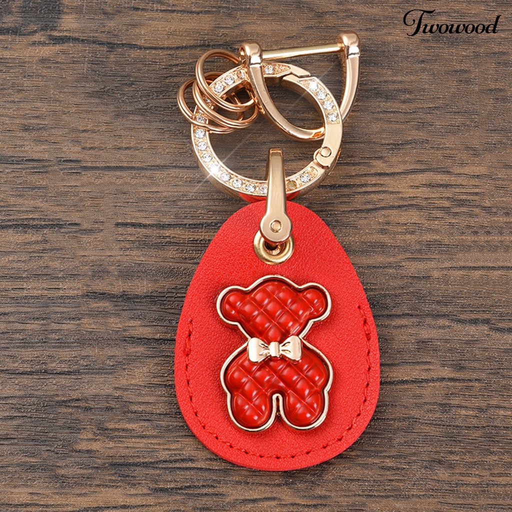 Twowood Gantungan Kunci Logam Unisex Beruang Liontin Kartu Akses Lengan Berlian Imitasi Tertanam Kunci Mobil Gantungan Liontin Ransel Ornamen