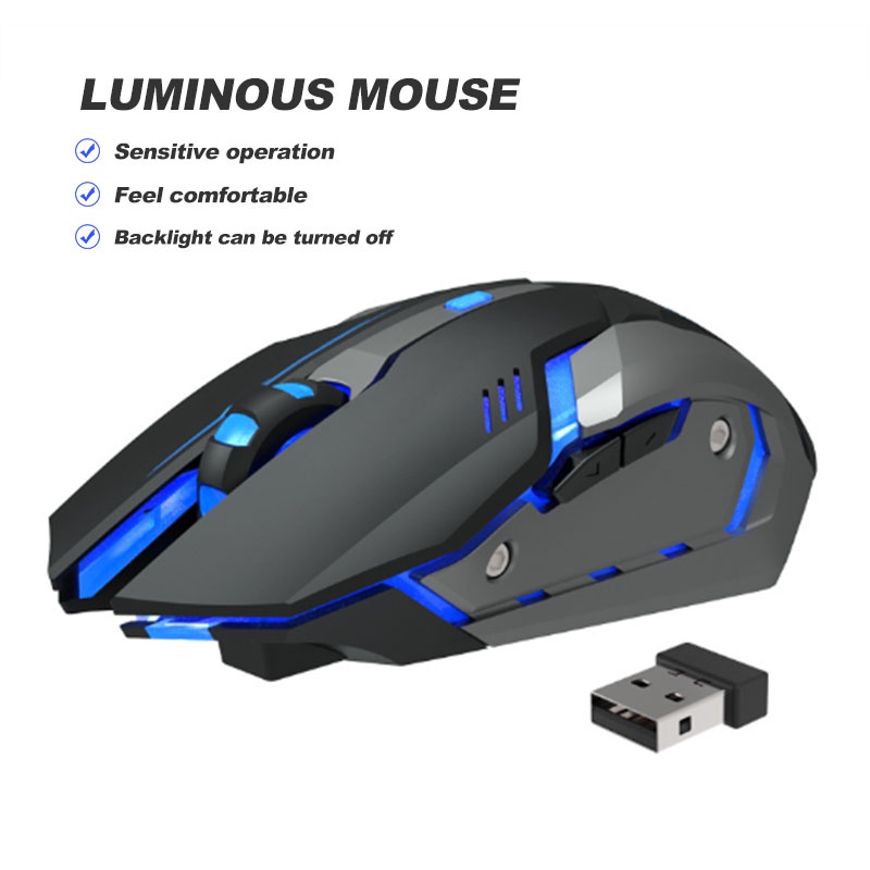 2.4Ghz Mouse Gaming Wireless 1600 DPI Charging Silent RGB Wireless Three Gear Optical 6 Tombol