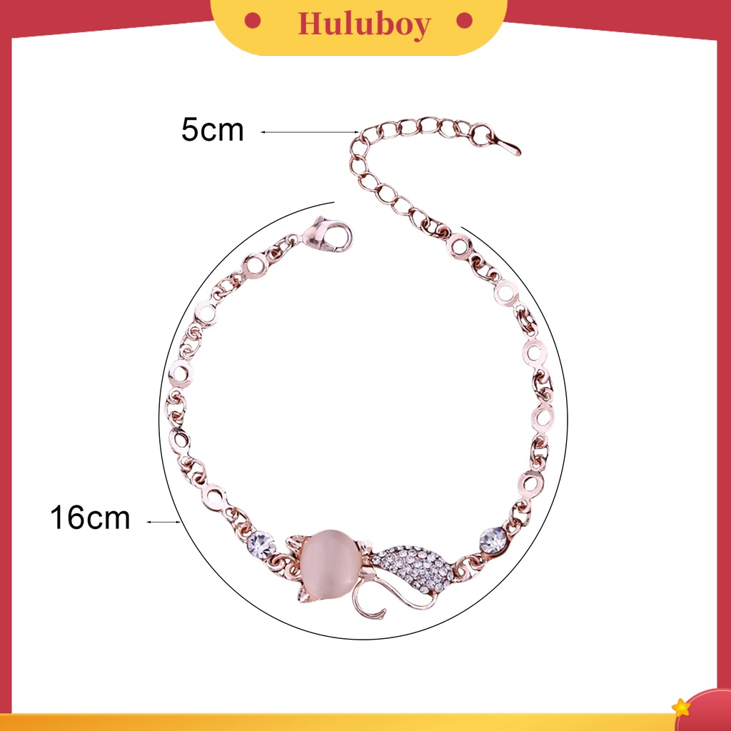 {Ready Stock} Wanita Ladies Lovely Cat Pendant Opal Berlian Imitasi Bangle Gelang Rantai Perhiasan Untuk Kehidupan Sehari-Hari