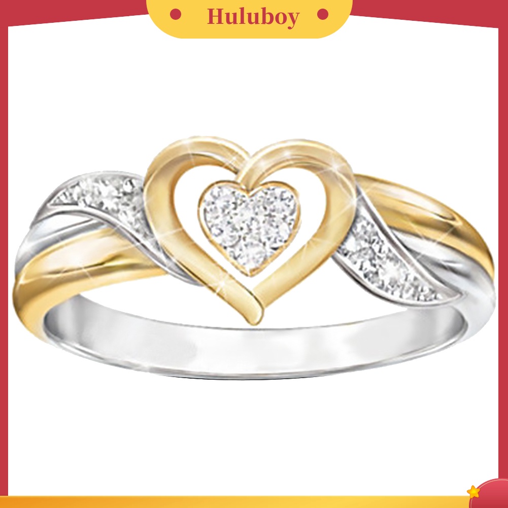 {Ready Stock} Shiny Wanita Berlian Imitasi Berongga Cinta Hati Jari Cincin Perhiasan Pertunangan Pernikahan