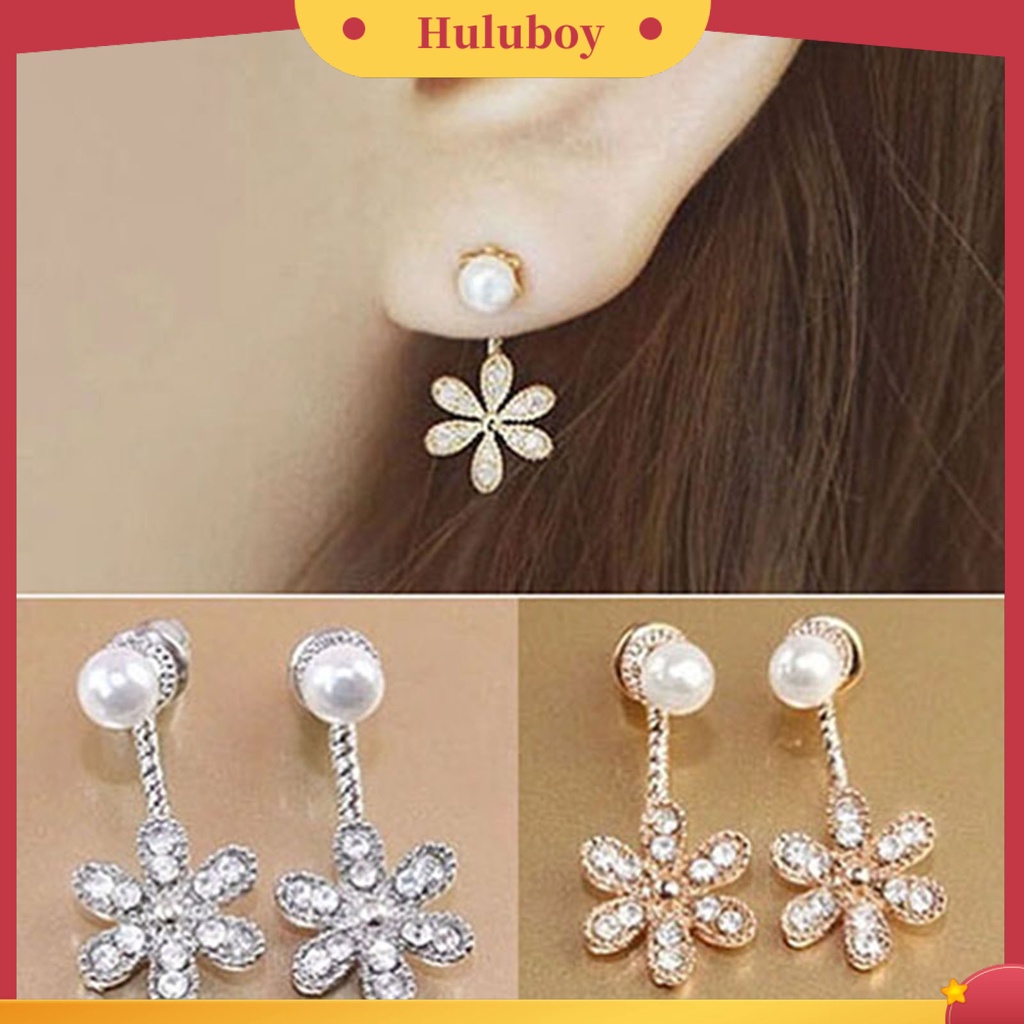 {Ready Stock} Anting Wanita Berkilau Anti Karat Alloy Berlian Imitasi Bunga Faux Pearl Ear Studs Untuk Belanja