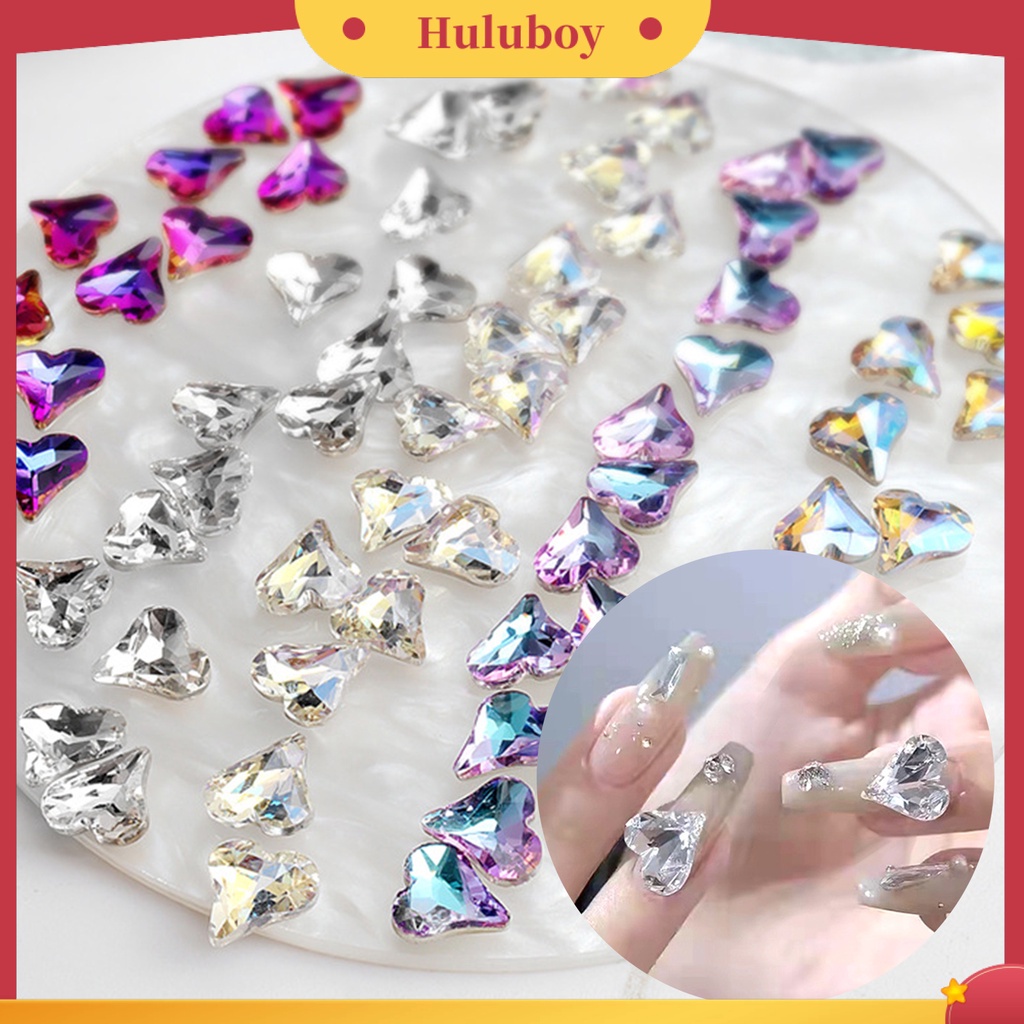 {In Stock} 20Pcs/Set Ornamen Kuku Mewah Kecerahan Tinggi Gloss Cinta Hati Manicure Desain Nail Rhinestone Untuk Salon