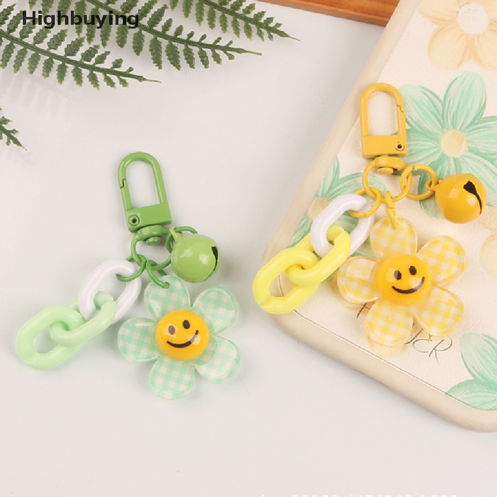 Hbid Lucu Smiley Face Bunga Matahari Warna Kisi Gantungan Kunci Dengan Bell Ransel Kunci Liontin Keyrings Aksesoris Kawaii Key Ring Mainan Pesona Hadiah Ornamen Glory