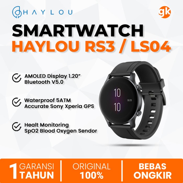 HAYLOU Smartwatch RS3 LS04 AMOLED Display GPS Waterproof ATM5 SpO2 Healt Monitoring