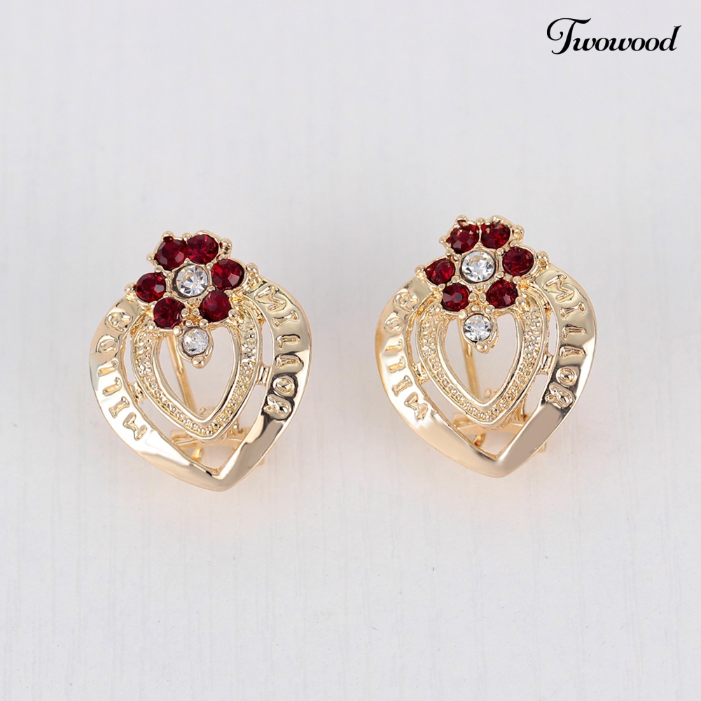 Twowood Wanita Pernikahan Bunga Berlian Imitasi Cincin Anting Kalung Gelang Perhiasan Set