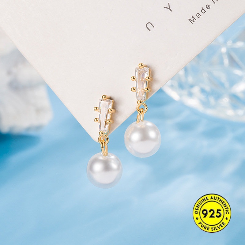 S925 Perak Jarum Zirkon Shell Mutiara Anting Perempuan U1219
