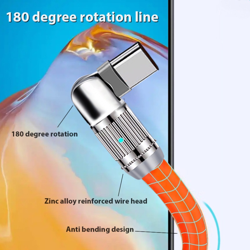 6a 180derajat Pengisian Cepat Mesin Data Line Silikon Berputar Untuk iPhone Android Tipe C Ponsel