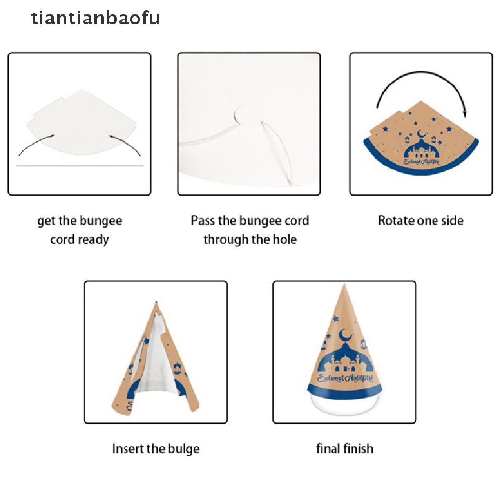 [tiantianbaofu] 6pcs 2023topi Kertas Eid Mubarak Ramadhan Kareem Dekorasi Pesta Properti Foto Butik