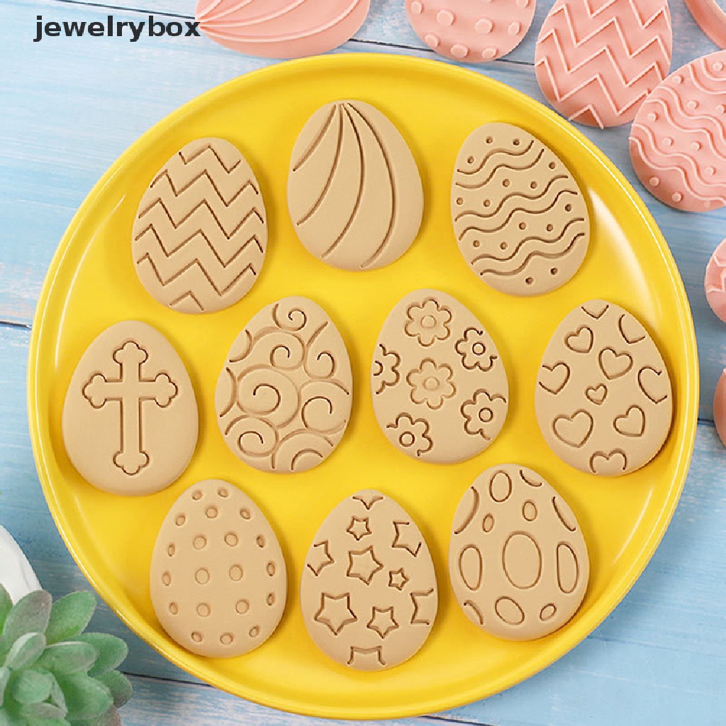 [jewelrybox] 10 Pcs Telur Paskah Biskuit Cetakan Cookie Cutters Stamp Press Fondant Gula craft Baking Alat Dekorasi Pesta Butik