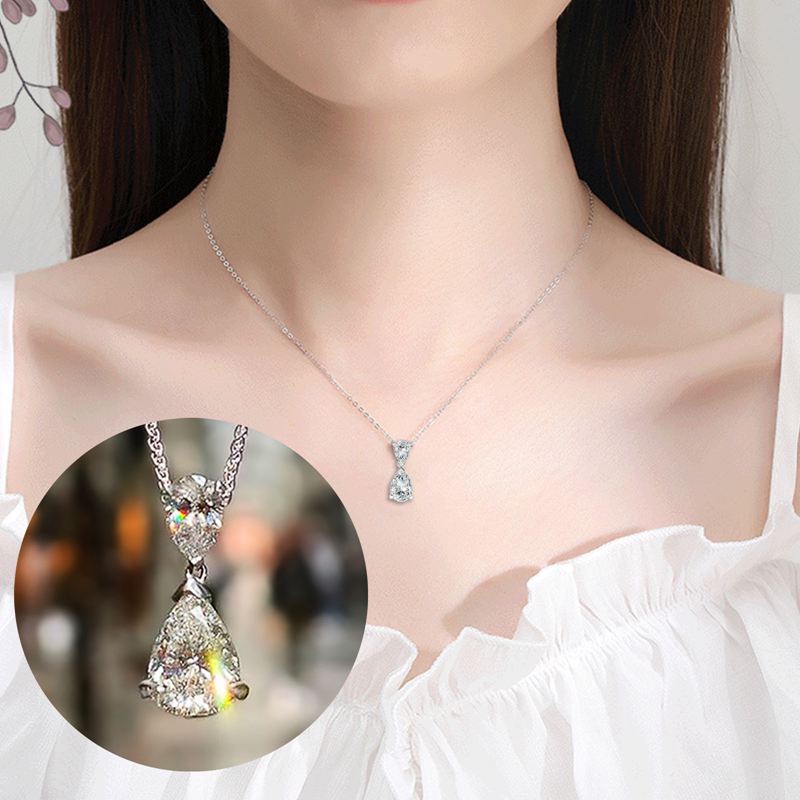 Kalung Liontin Kristal Cubic Zirconia Bentuk Pir Sederhana Dan Elegan Untuk Wanita Mewah Fashion Lady Perhiasan Pesta Pernikahan