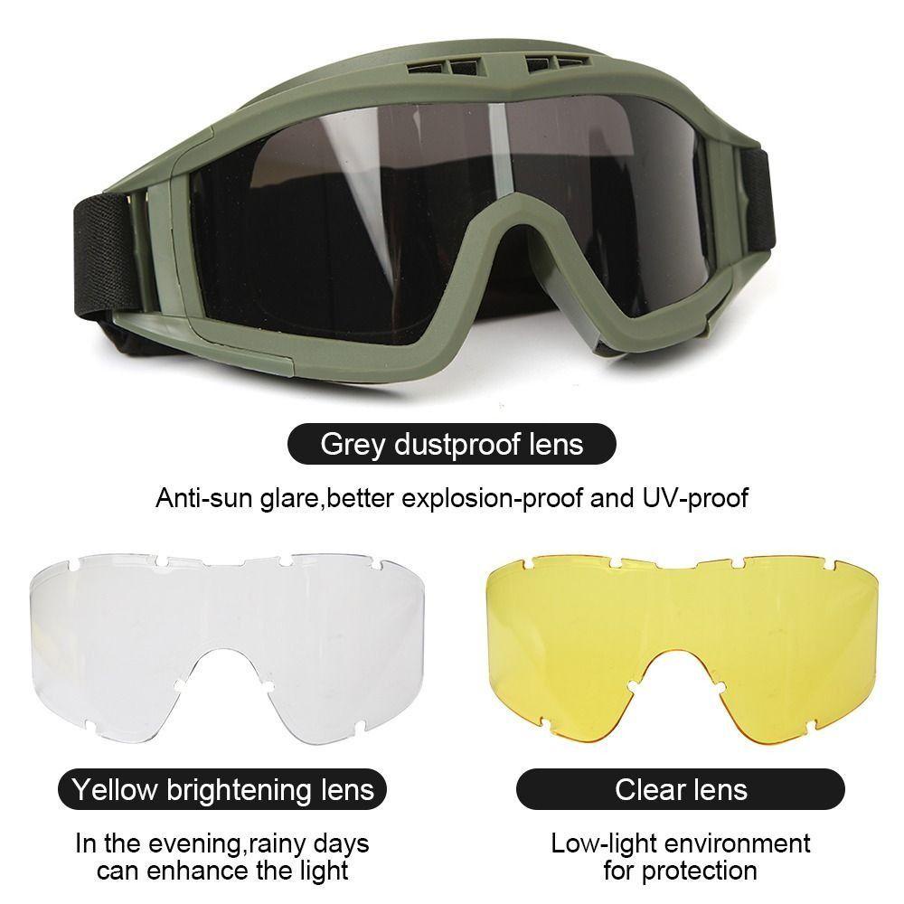 Lanfy Paintball Goggles Pendaki Gunung CS Game Kacamata Gunung Motor CS Perlindungan Aman Gurun Kacamata Anti Benturan Kacamata Olahraga Goggles 3lensa