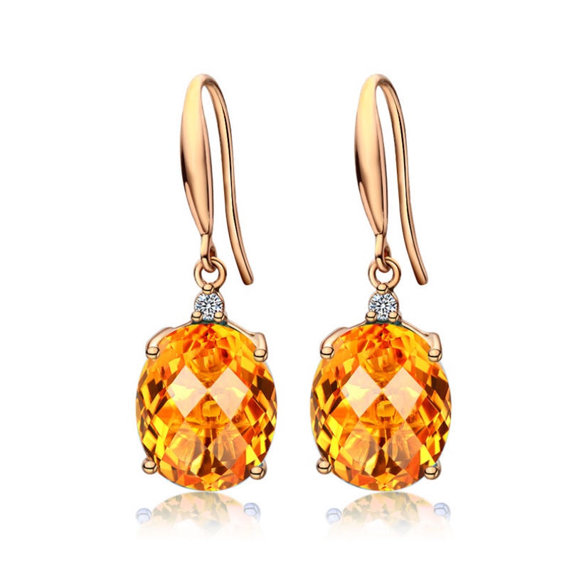 Goldkingdom Aksesoris Perhiasan Fashion Ready Stock Anting Citrine Dan Berlian Lapis Emas Kuning Anting Pertunangan Mewah Untuk Wanita