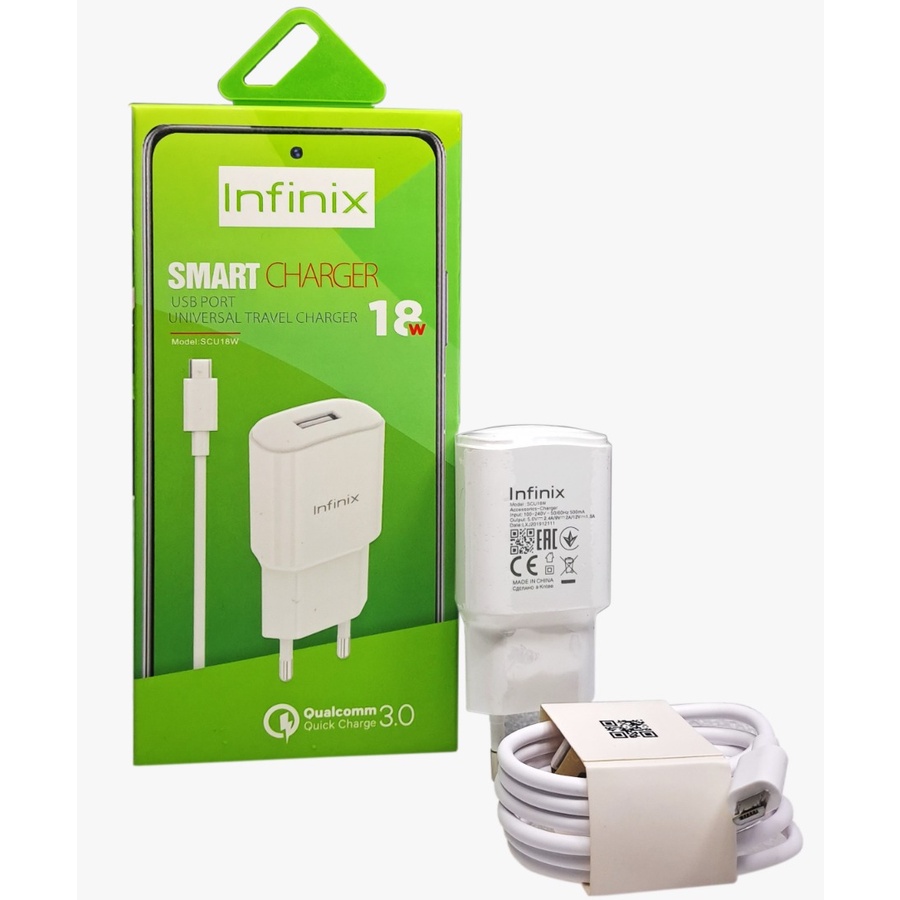 Travel Charger infinix 2.4A 18W Charger infinix smart 1 2 3 4 5 6 7 8 9 10 play max pro Cas Pengisi Daya Infinix Charger infinix Micro USB Fast Charging Original OEM 100% SC018W