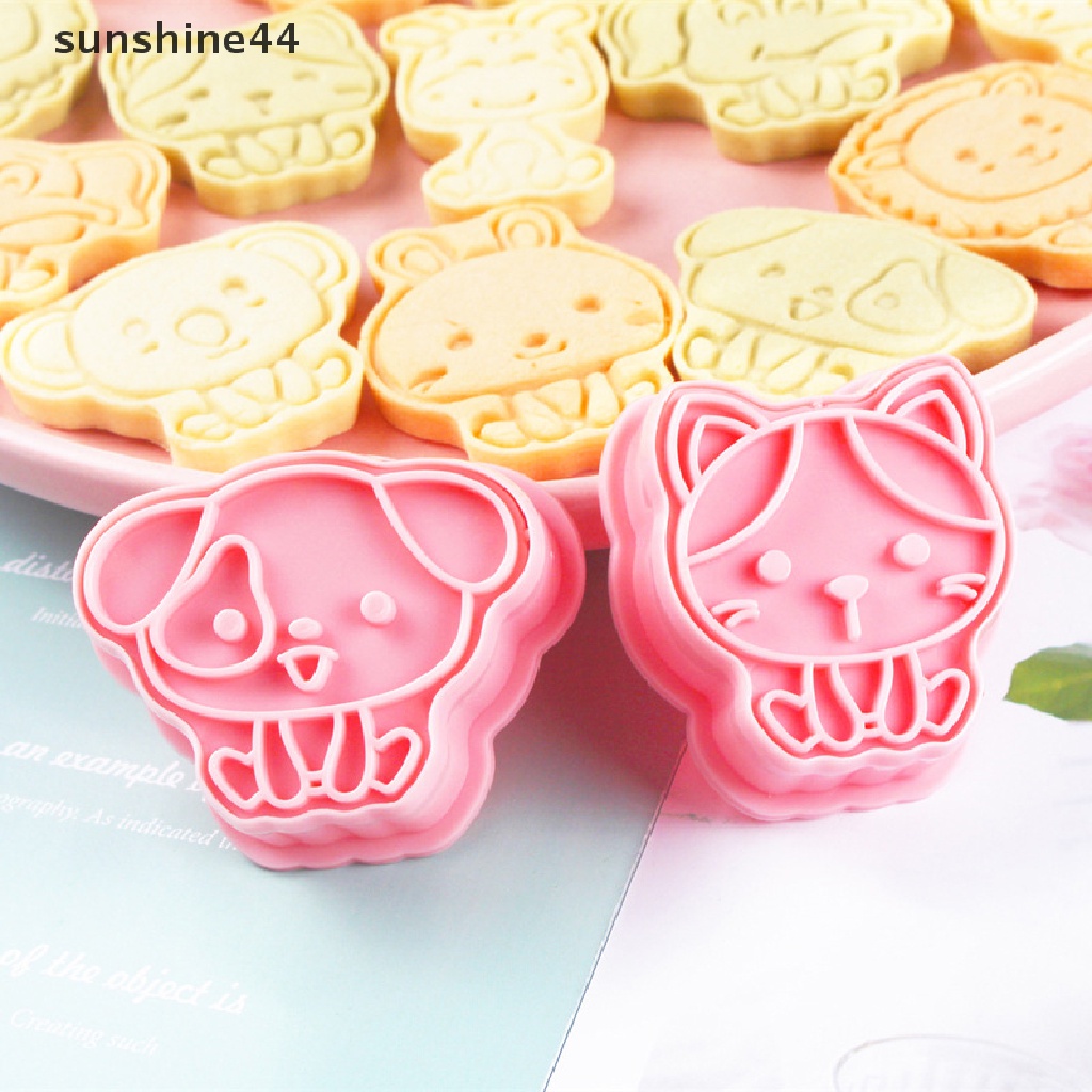 Sunshine 8Pcs Animals Cookie Cutter Mold Cetakan Biskuit Press Plastik Stamp Bakeware ID