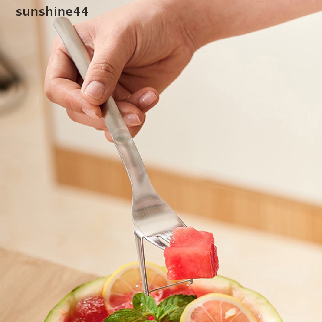 Sunshine Kitchen Gadget Watermelon Slicer with Fork Pemotong Semangka Tahan Lama Stainless Steel Alat Potong Semangka Untuk Piring Buah ID