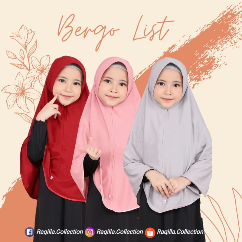 Jilbab BERGO LIST Hijab Kerudung Anak SD Syari Jersey Premium