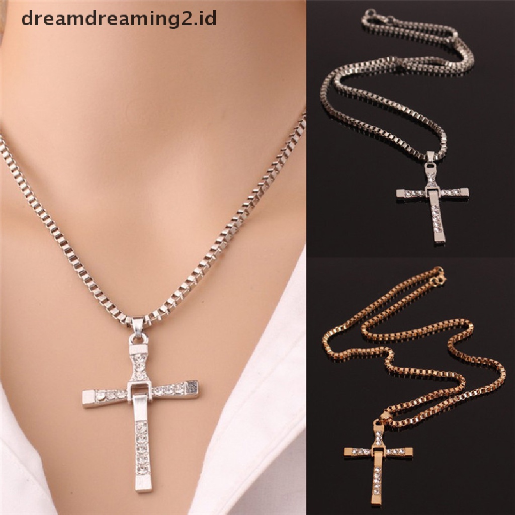 (hot) Fashion Pria Klasik Salib Liontin Kalung Kristal Berlian Imitasi Necklace Jewelry//