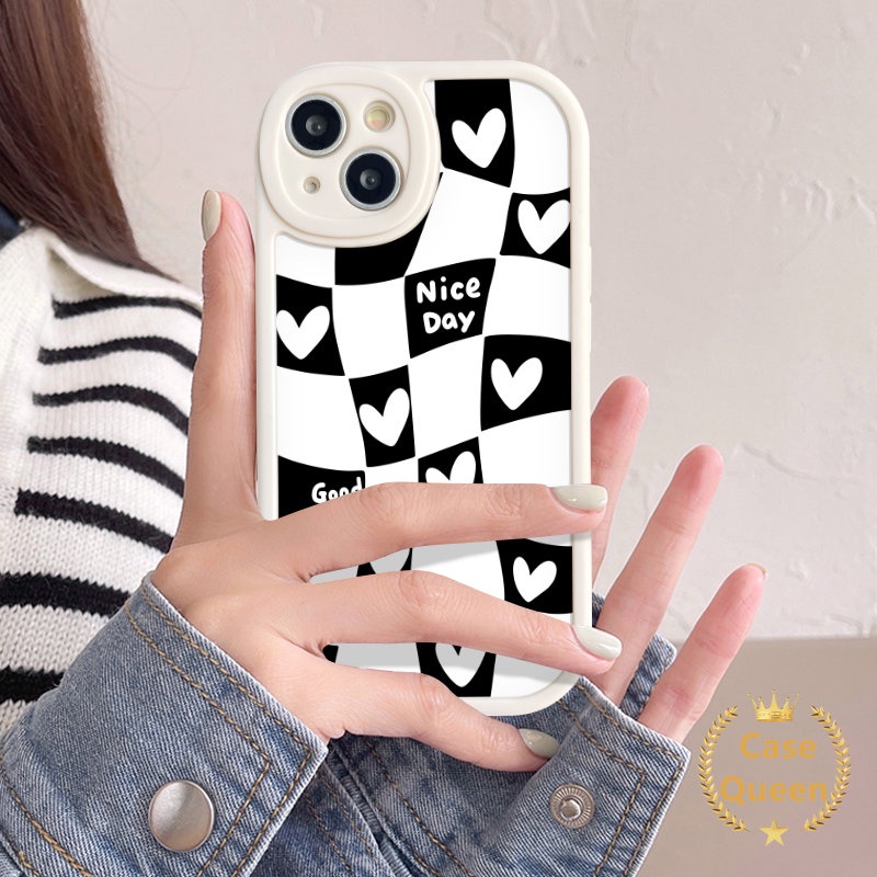 IPHONE Lucu Blok Tidak Teratur Hitam Putih Cinta Hati Kompatibel Untuk Iphone11 13 14 12 Pro Max 7plus XR 6s 7 6 8 plus XS Max X SE 2020 Pasangan Casing Soft Tpu Back Case