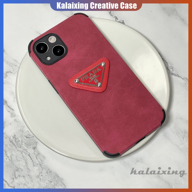 Casing Hp Prada Kulit Untuk iPhone 14 Pro Max14 Plus13 12 11 Pro Max Xs Max Xr X Xs 12 13 Casing Mini Skin Feel Red Back Cover