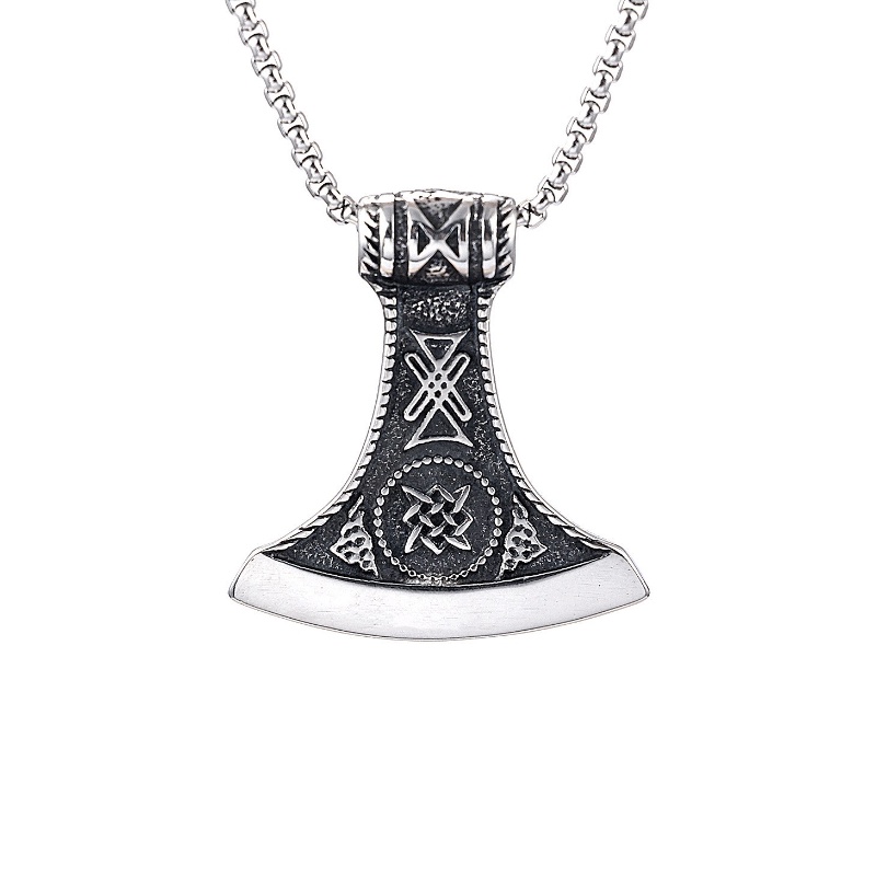 [Z H Perhiasan] Vintage Nordic Viking Myth Tomahawk Hip Hop Liontin Pria Dan Wanita Fashion Stainless Steel Kalung Punk Pesta Batu Baja Titanium Perhiasan Aksesoris