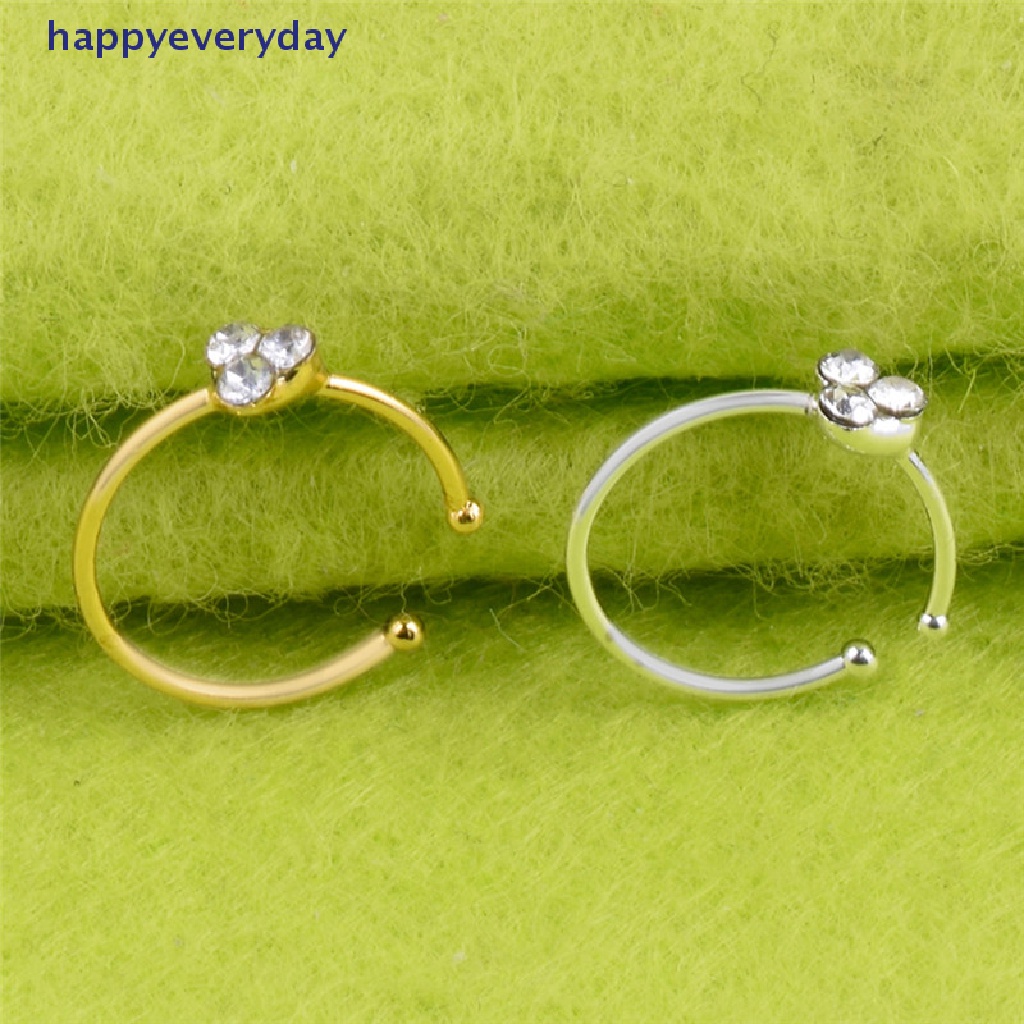 [happy] Kristal Berlian Imitasi Cincin Hidung Tulang Stud Perhiasan Tubuh Baja Bedah [ID]