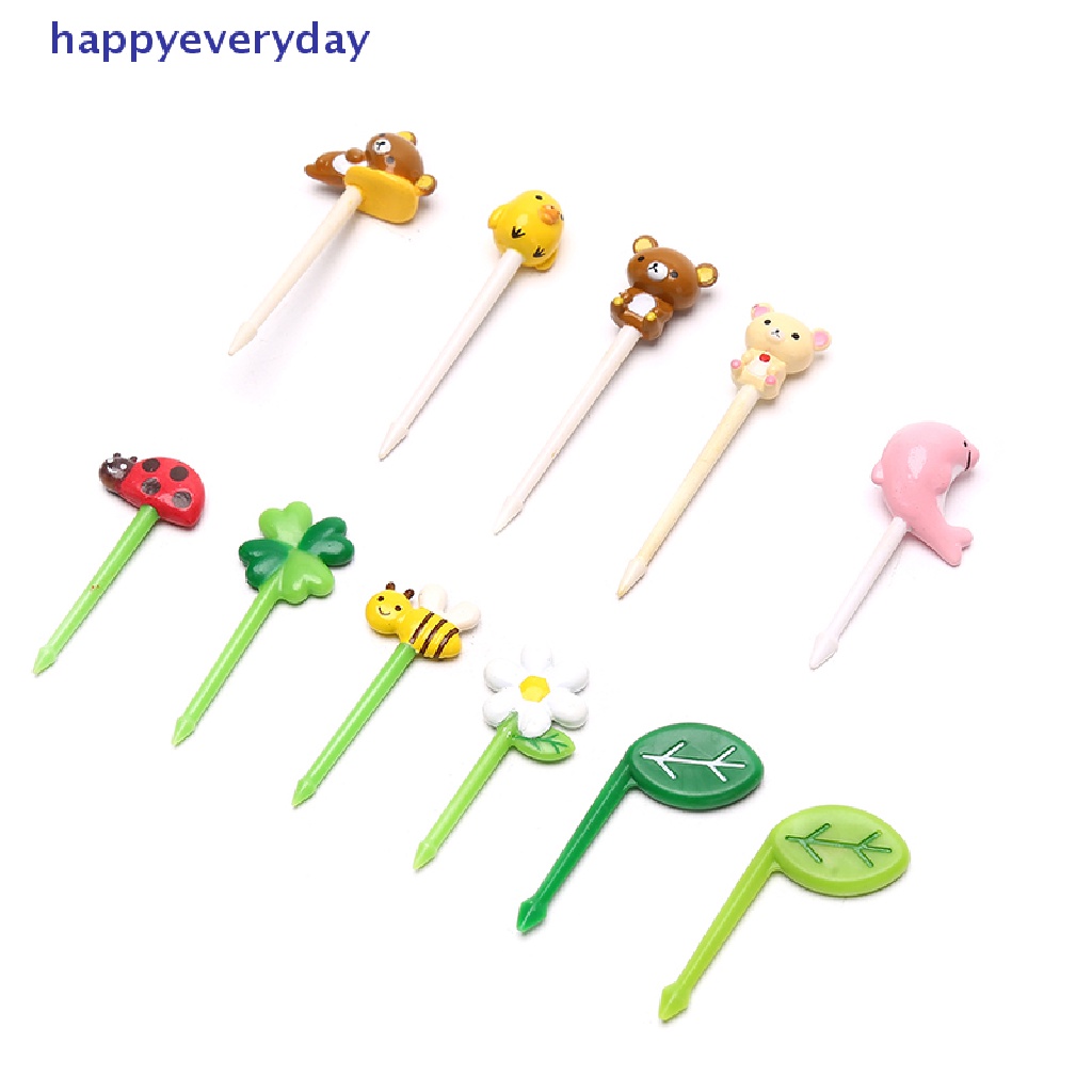 [happy] 12pcs/set Mini Plants Animal Kartun Food Picks Anak Snack Garpu Buah [ID]