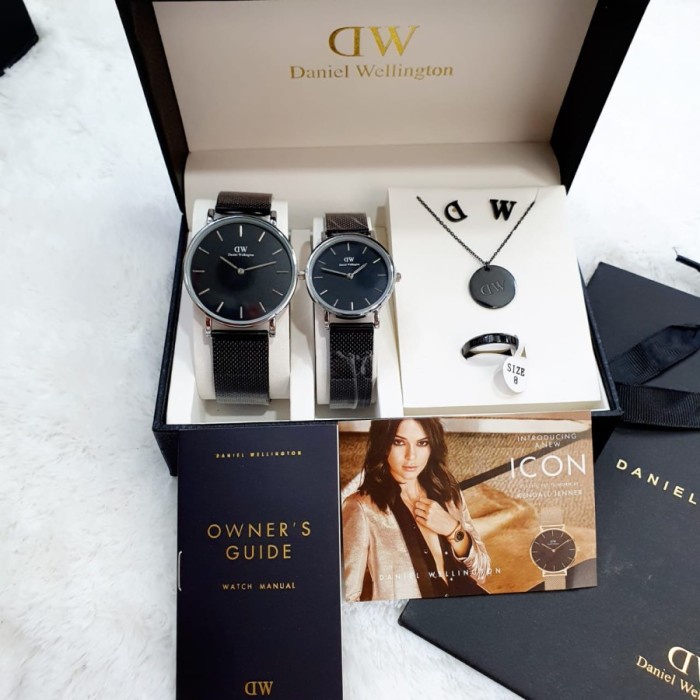 Terlaris Jam Tangan Couple Dw/ Daniel Wellington Rantai Pasir Hitam Gold