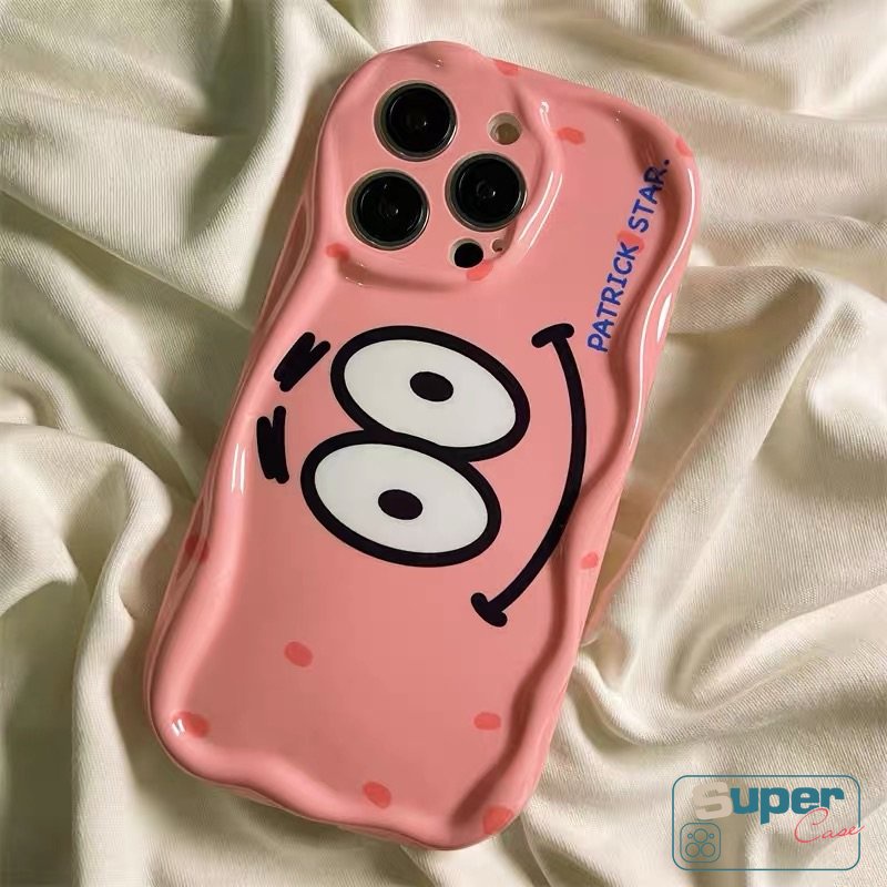 Casing Kartun Shockproof Kompatibel Untuk IPhone 7Plus XR 6s 6 7 8 Plus 13 14 11 12 Pro Max X XS Max SE 2020 Star 3D Wavy Curved Edge Cute SpongeBob Patrick Airbag Glossy Soft Cover
