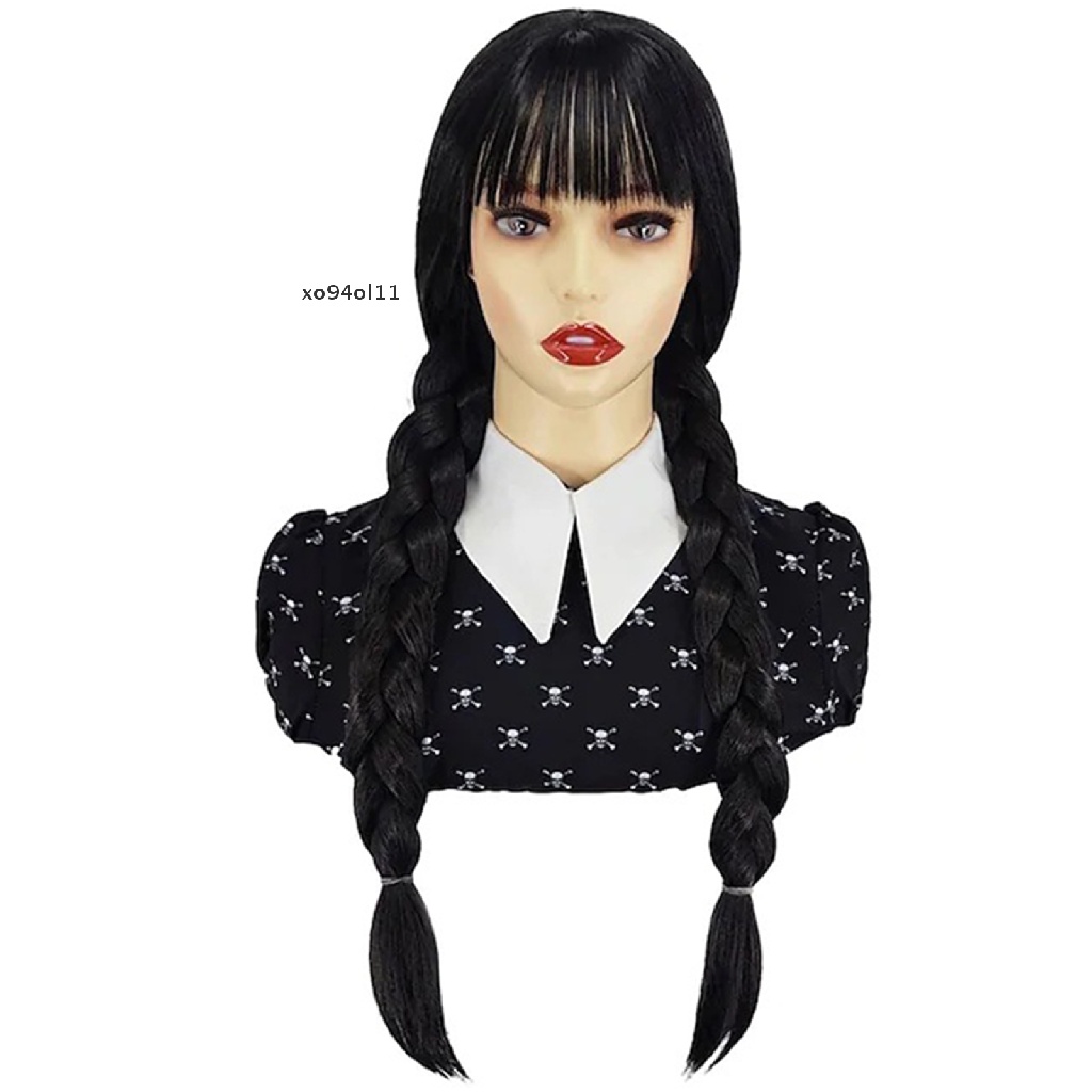 Xo The Addams Keluarga Wig Untuk Anak Perempuan Wednesday Addams cosplay Wig Double ponytail Kepang Film anime cosplay Wig OL