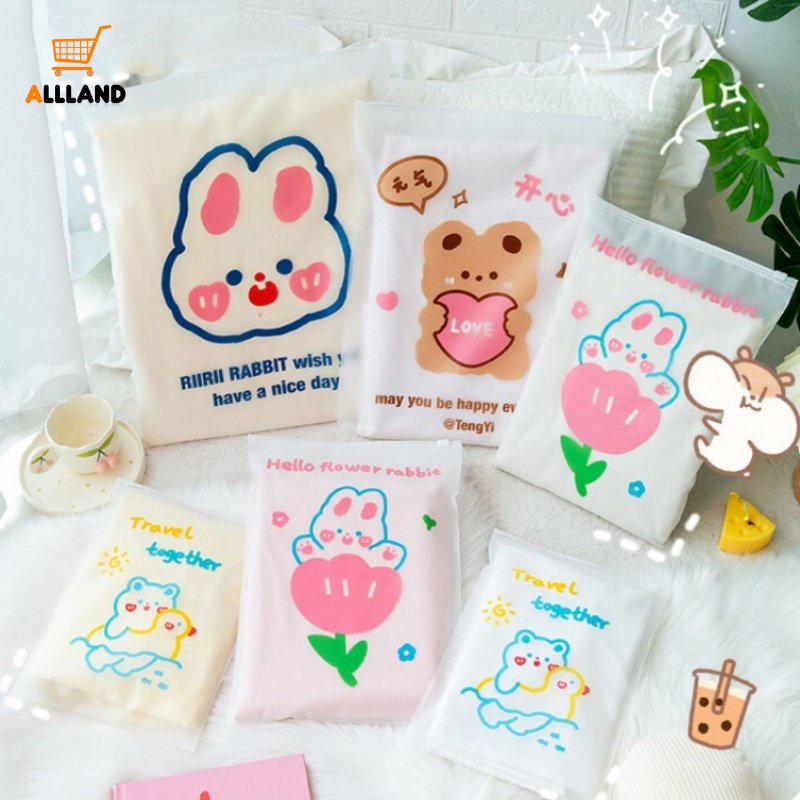 1pc Zipper Bag Motif Kelinci Beruang Kecil Yang Indah/Tas Penyimpanan Pakaian Buram Transparan/Kantong Sortir Koper Portabel