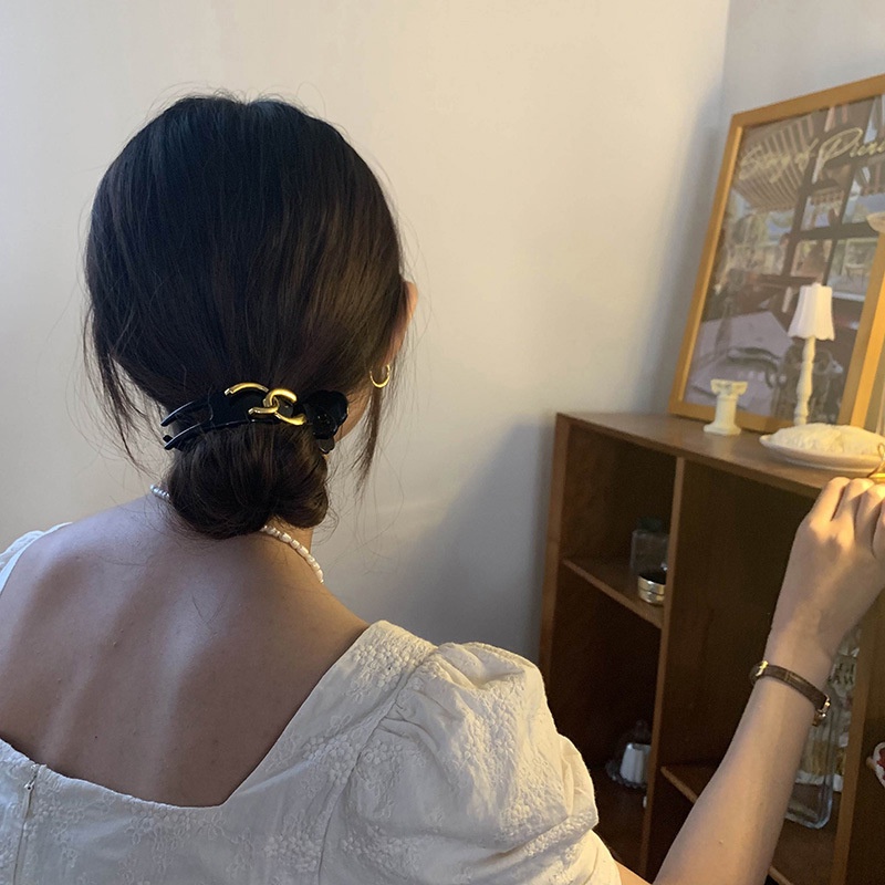 Elegan Dan Modis Emas Ganda C-Huruf Grip Klip Korea Fashion Akrilik Wanita Ponytail Clip Hitam Tinggi Ponytail Jepit Rambut