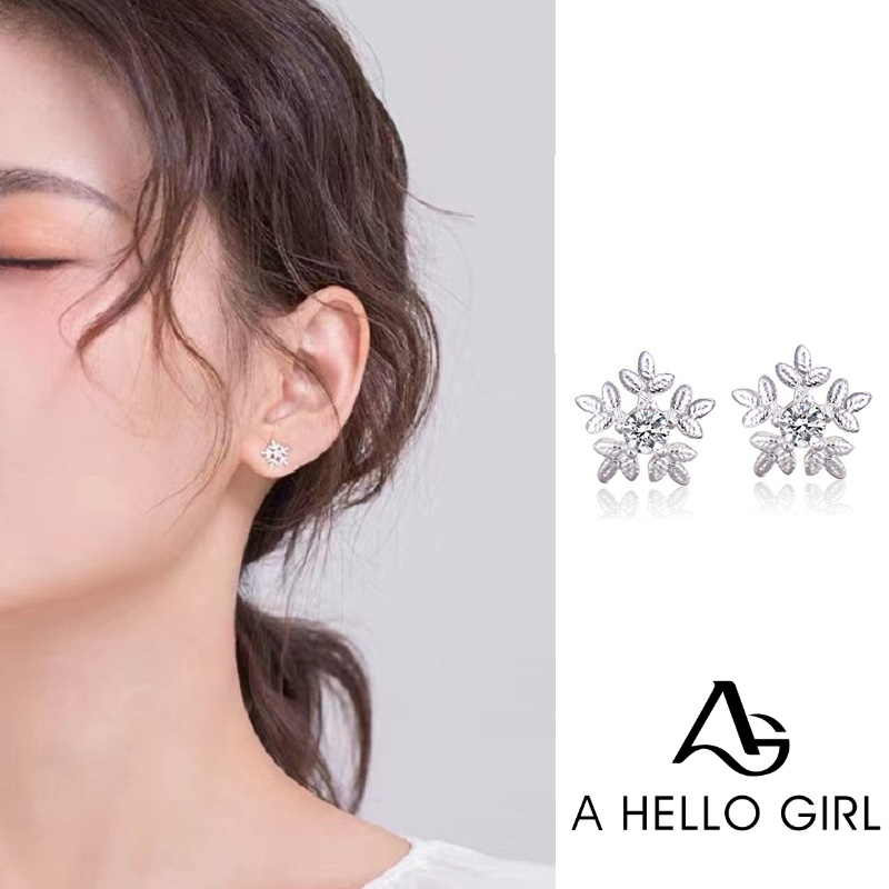 Anting Bentuk Snowflake Bahan S925 Sterling Silver Gaya Korea Untuk Wanita