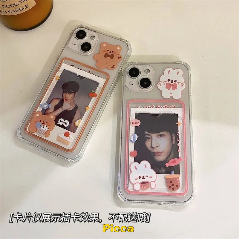 Case Tempat Kartu Beruang Imut Sweet Bunny Redmi A1 9 10 10C 9A 9C NFC Redmi Note11 10 10s 9 Pro Note9 Mi 12 12x11 Lite POCO M3 POCO X3 Pro NFCWallet Slot Clear Soft Cover