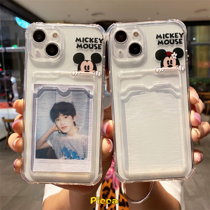 Case Untuk Samsung A04 A14 A12 A04E A50 A32 A13 A52 A22 A33 A53 A50s A20 A30 A73 A71 A51 A23 F22 A52s A72 A02s A03s A02 A03 S22 A30s A10s Cute Minnie Mickey Card Holder Soft Cover