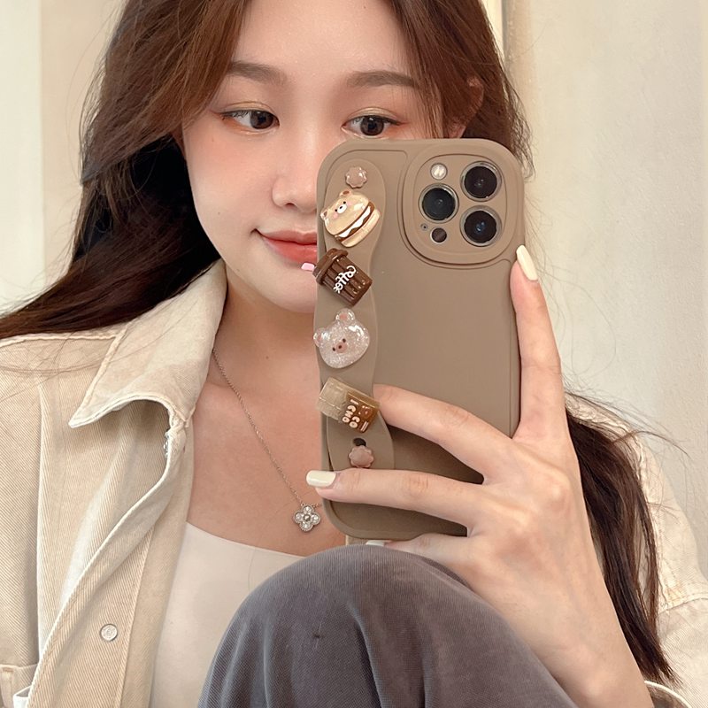 IPHONE Gelang Boneka Beruang Kopi Coklat Support Soft Case HP iP Iphone6 6S 7 8 14+Plus SE 2020 X XS XR 11 12 13 Pro Max Cewek Woman FTD Casing Apple