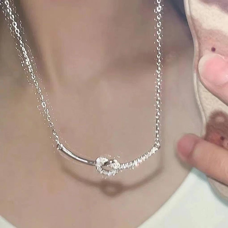 Kalung Geometris Smile Simpul Berlian Imitasi Alloy Korea Untuk Anak Perempuan