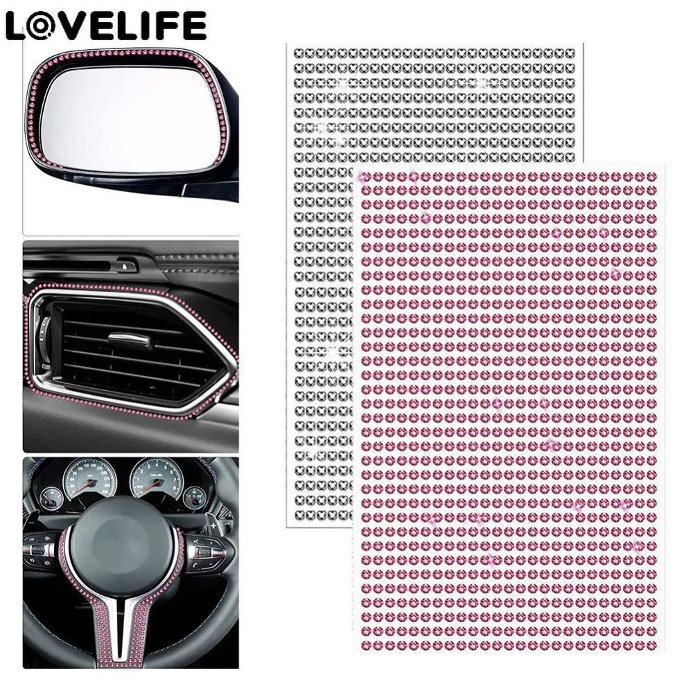 [Fitured] Aksesoris Interior Mobil Setir Mobil Ponsel Kamera Dekorasi Pribadi Decal Self Adhesive Kristal Berlian Imitasi Stiker DIY Berlian Mengkilap Stiker Mobil