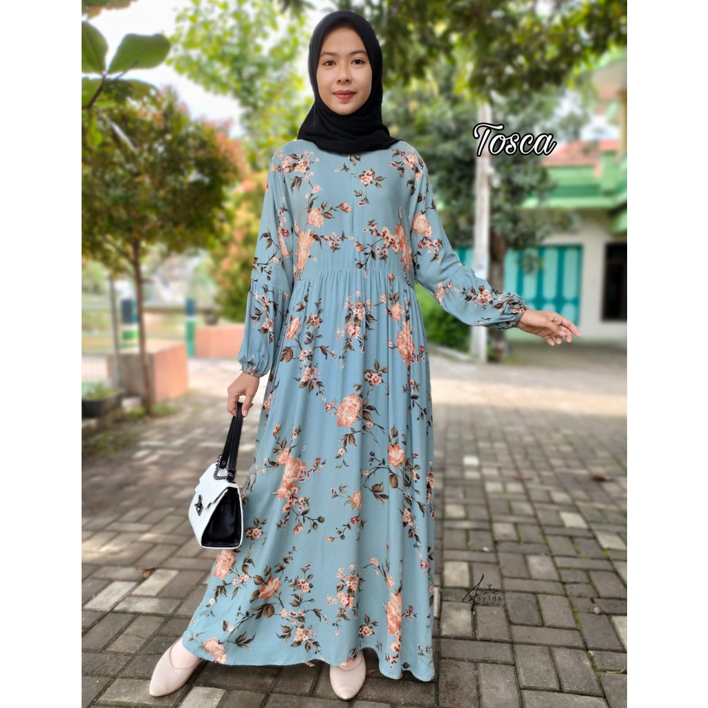 Gamis Rayon Motif Bunga Salur/ Gamis Rayon Viscos